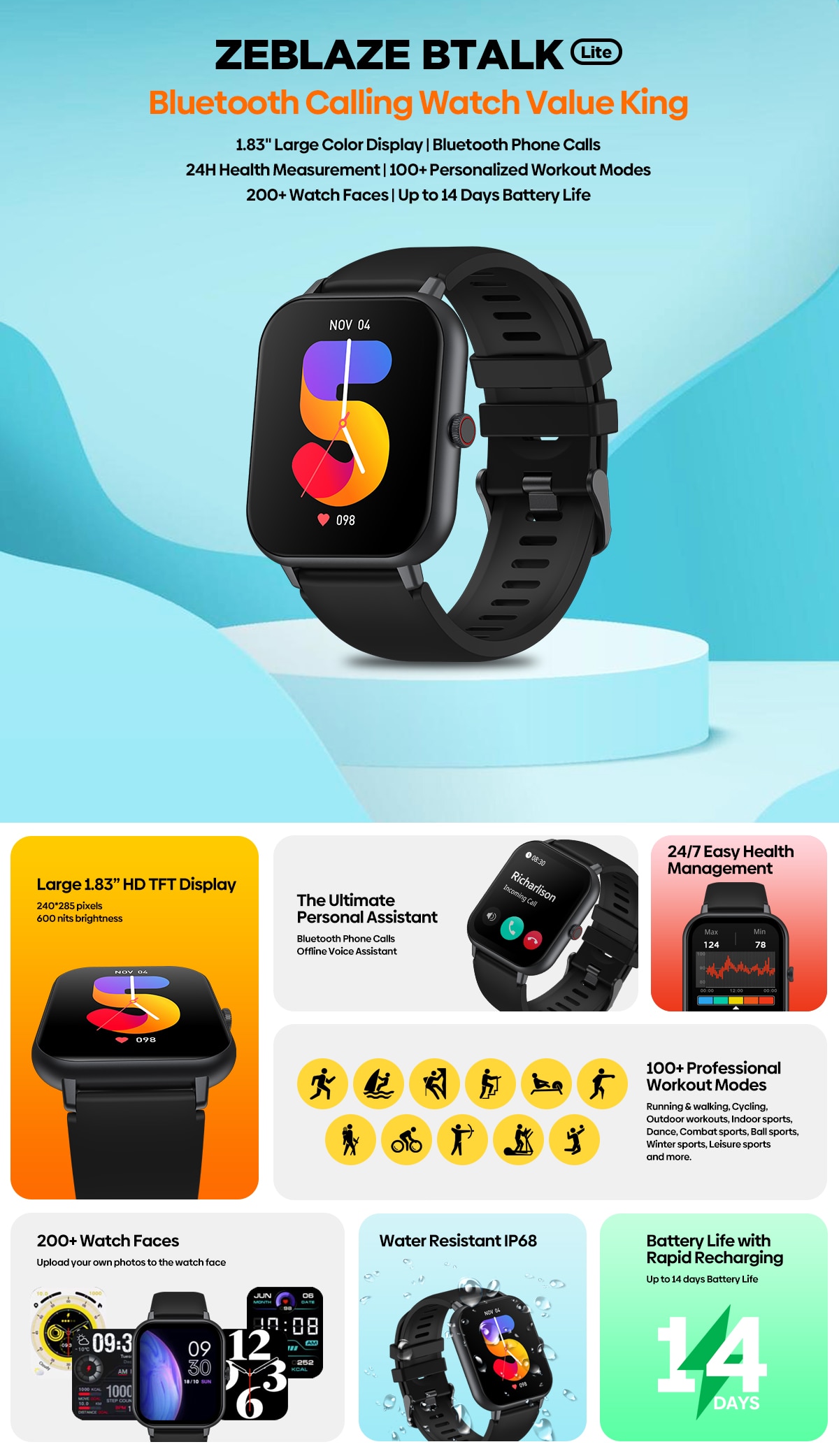 Affordable Smartwatch cheap - ZEBLAZE BTALK LITE VOICE CALLING SMART WATCH HEALTH SPORT MONITORING SMART NOTIFICATIONS VOICE ASSISTANT SMARTWATCH MEN (5) 