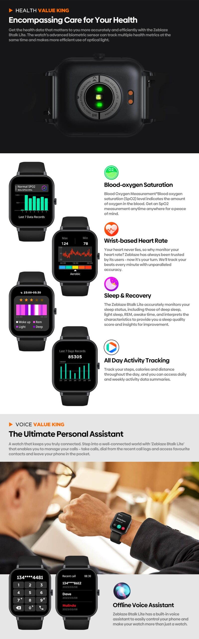 Affordable Smartwatch cheap - ZEBLAZE BTALK LITE VOICE CALLING SMART WATCH HEALTH SPORT MONITORING SMART NOTIFICATIONS VOICE ASSISTANT SMARTWATCH MEN 